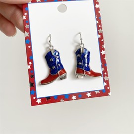 SLSF Unique Charm Shine Patriotic Red White Blue American USA Flag Earrings Diamond Crystal Flip Flop Sandal Dangle Drop Earring for Women Girls 4th of July Independence Day Gift (Boots)
