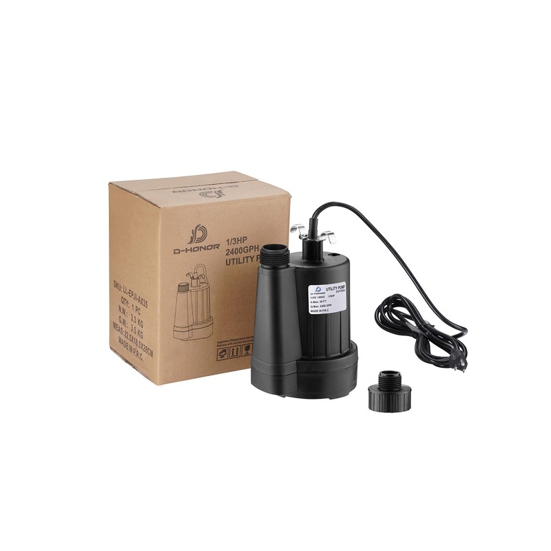 D-HONOR Utility Pump 1/3HP 2400GPH High-efficiency Drain Pump for Swimming