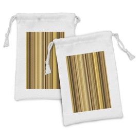 Lunarable Yellow and Brown Fabric Pouch Set of 2, Abstract Earthen Toned Vertical Lines Band with Blurry Effect, Small Drawstring Bag for Toiletries Masks and Favors, 9" x 6", Pale Coffee Army Green