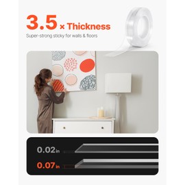 VEVOR Double Sided Tape Heavy Duty, 16 ft Long Nano Mounting Tape, Strong Adhesive & Reusable, Clear Two Sided Wall Tape, Removable Poster Picture Hanging Strips for Home, Office, Car, Outdoor Use