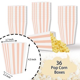 36 Pcs Pink and White Striped Popcorn Boxes 2 x 4.5 x 2.7 inch Mini Popcorn Boxes for Movie Decorations Cardboard Popcorn Container for Party Disposable Snack Popcorn Boxes