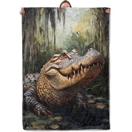 Mounidso Alligator Blanket, Alligator Themed Flannel Blanket Gifts for Women, Soft Warm Lightweight Blankets for Living Room Home Travel Decor 50" x 60"