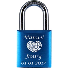 ♥ Love Goals Engraved Love Padlock with Engraving | Individual | Ideal Gift for Lovers & Couples | High-Quality Gift Box Lock with 2 Keys | Anodised/M01. Green, Blue, Red & Purple (Green), blue