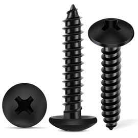 100 PCS #6 X 1-3/4 inch 18-8 (A2) Stainless Steel Truss Head Phillips Wood Screws, Black Coated Full Thread No.6 X 1-3/4'' Multipurpose Screw by TPOHH