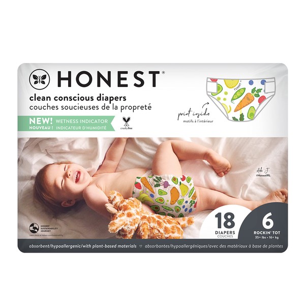 The Honest Company - Eco-Friendly and Premium Disposable Diapers - Pandas, Size 6 (35+ lbs), 18 Count