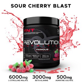 Revolution Nutrition, TNT, Pre-Workout Powder, Pumps & Strength, Extreme Intensity, Hyper Concentrate, Citrulline Malate 2:1, Beta Alanine, Agmatine Sulfate, Caffeine, For Men & Women, 255g, 30 Servings (Sour Cherry Blast, 0.56 Pound)