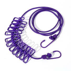 GKYZBB Portable Clothesline with 12 Clothespins, Windproof Travel Camping Clothes line Retractable Elastic Laundry Drying Clothes Line for Backyard, Hotel, Outdoor and Indoor Use（Purple）