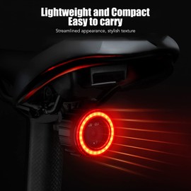 Zyyini Luz Trasera de Bicicleta con Sensor, Luz Trasera LED de Freno Segura y Sensible, Carga USB, Resistente Al Agua IPX5, para Bicicletas de Montaña y de Carretera