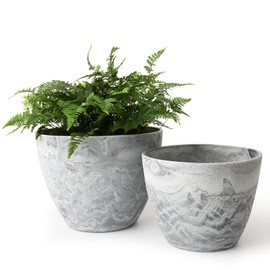 La Jolíe Muse Flower Pots Outdoor Indoor Planter - 7.5 inch Garden Pots Tree Planter for Patio, Deck,Garden,Speckled Black,Set of 2