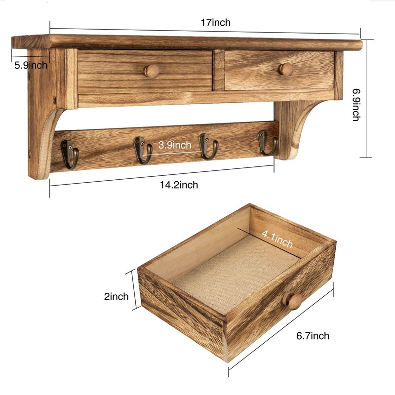 Emfogo Coat Hooks Mounted, Rustic Wood Coat Rack Mount Shelf