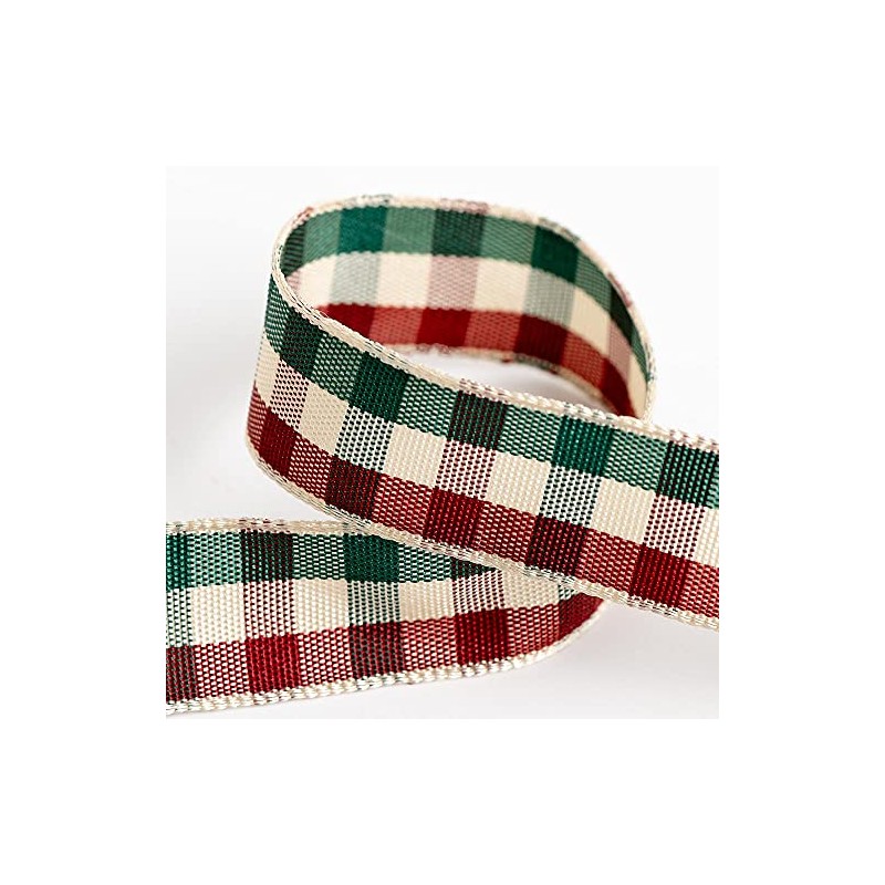 Tartan Ribbon 16mm x 10M - Burgundy/Cream/Green