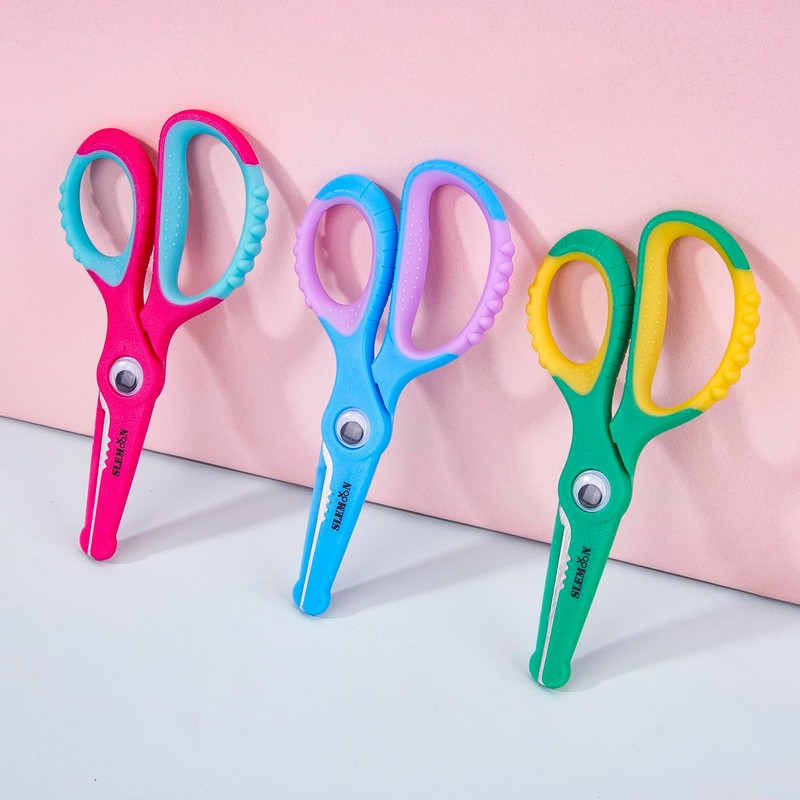 SLEMOON Kids Scissors 5.5 Inch,Blunt Tip Toddler Safety Scissors,3 Pack