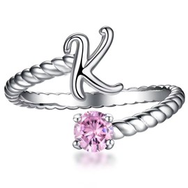 AILAAILA October Initial Birthstone Rings for Women Adjustable Dainty Letter Ring Stackable Stacking Ring for Mother Daughter Birthday Jewelry Gift K