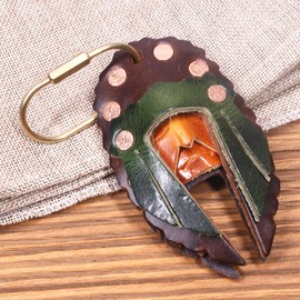 ztellhim Handmade Leather Indian Chief Keychain, Hanging leather Bag Charm for Purse Tote Bag Handbag, Bag Accessories Keychain for Men Women (Coffee with Green)