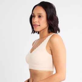 Floatley Cozy Scalloped Bra Comfort Wirefree Full Coverage Seamless Bra with Embedded Pad for Women Size L