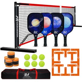 Pickleball Set with Net and Court Marker, 22 FT Regulation Size Pickleball Net System with Fiberglass Paddles Set of 4, Outdoor Pickleballs, Court Line Marker, Carry Bag for Driveway Backyards