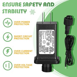 30V 0.2A LED Controller with Extension Cord, Replacement Model JT-EL/FC300V0200-C Class 2 Power Supply IP44 Low Voltage Transformer for Christmas Light