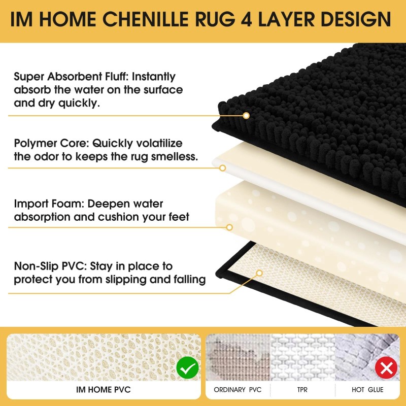 Accumtek Upgrade Luxury Black Bathroom Rug Mat 32"x20", Ultra Soft