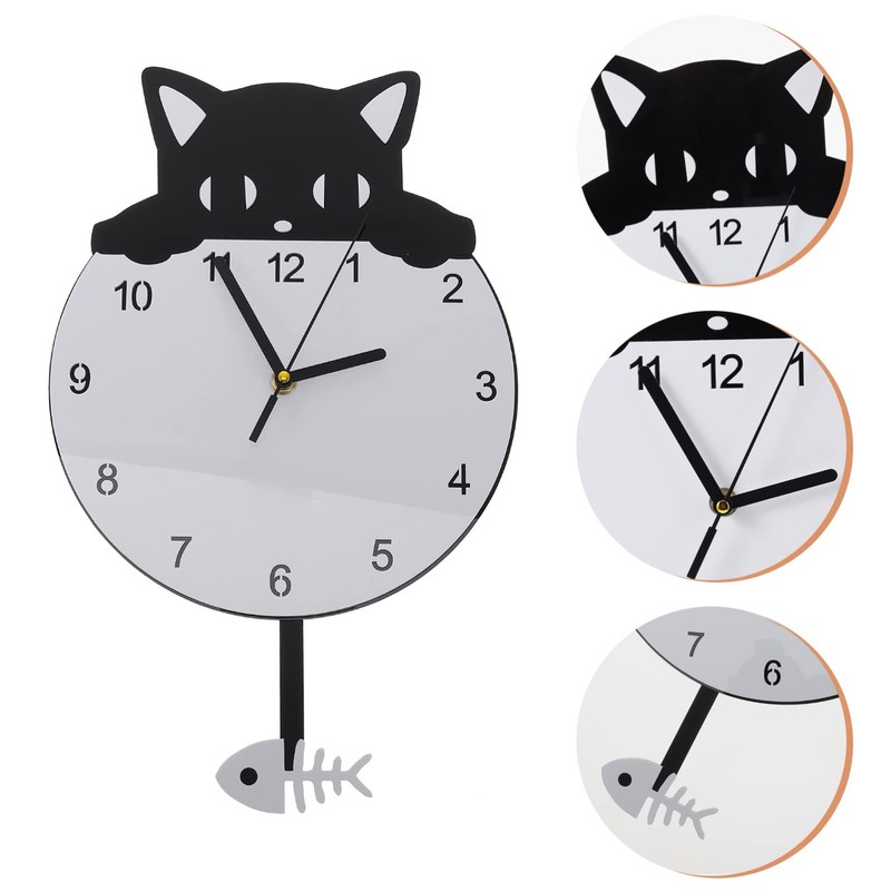 HOMSFOU Silent Wall Clock Wall Hanging Clock Round Cat Kitten
