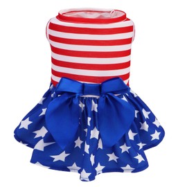 PUPTECK Print Dog Dress Pet Apparel for 4th of July with Cute Bowtie Puppy Clothes Outfit, Flag, S
