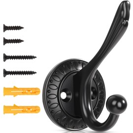 Vicycmc Matte Black Heavy Duty Wall Hooks – 6 Pack Black Coat Hooks for Hanging Coats,Robes,Bags,Hats,Wall Mounted with Includes Two Types of Installation Screws YDB