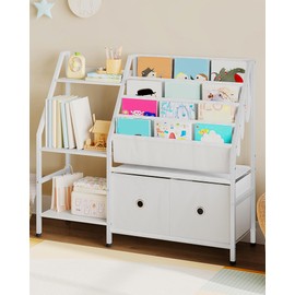 CHOEZON 39.4" Kids Bookshelf, 4-Tier Sling Bookshelf for Kids Room, Kids Book Shelf with 3-Tier Toy Storage Shelf and 2 Drawers, Toddler Bookshelf for Nursery, Classroom, White TCW10WB