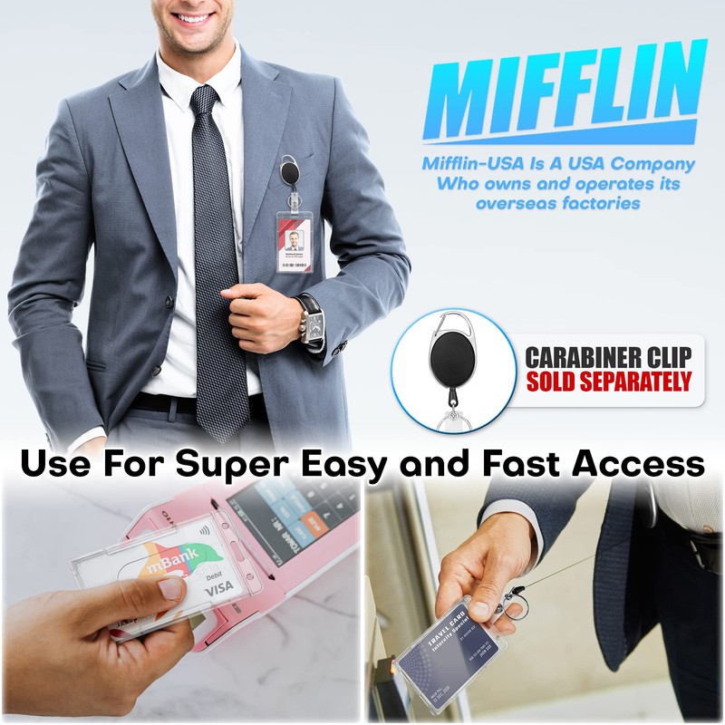 Mifflin Rigid ID Name Badge Holders (Clear, Vertical 3.35x2.1 inch,