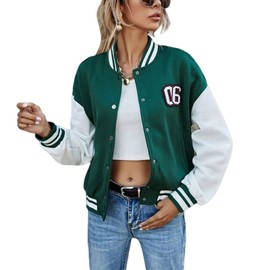 Geagodelia Women's College Jacket, Sweat Jacket, Baseball Jacket, Vintage Short Transition Jacket, Sweatshirt with Button, Y2K Fashion Top, Spring, Autumn (Green, M), Green