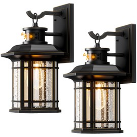 Seovix Motion Sensor Outdoor Lights 2 Pack, Dusk to Dawn Outdoor Lighting, Exterior Light Fixtures with 3 Working Modes, Wall Mounted IP65 Waterproof Lights for House Porch Patio, Black(Gold Trim)