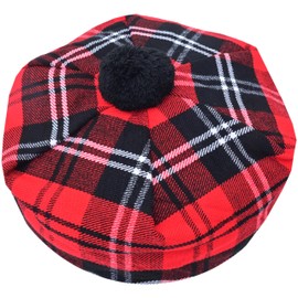 Scottish Tartan Tam O' Shatner Hat - Unisex Highland Cap - One Size Fits All, Wool Tammy Hat with Pom Pom (Ramsay Red)