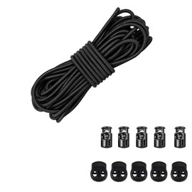 Versatile 1/8-Inch (3mm) Elastic Cord - 10 Yards with 10 Pack Plastic Spring Cord Locks - Stretch Cord, Elastic Rope, and Drawstring Cord for Sewing, Crafting, and DIY Projects (Black)