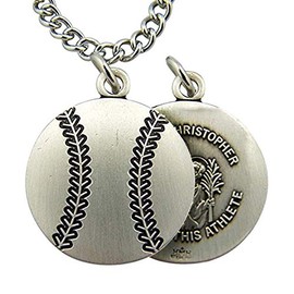 Religious Gifts Sterling Silver Baseball Medal with Saint Christopher Protect This Athlete Back, 1 Inch