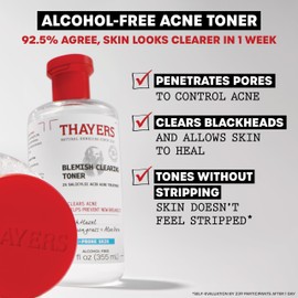 THAYERS Thayers Blemish Clearing Salicylic Acid Toner, Acne Treatment Face Toner with 2% Salicylic Acid, Soothing and Non-Stripping Skin Care, 12 Fl Oz