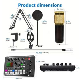 Wireless Live Audio Card Device, BT Connection DJ Sound Control Equipment with Sound Converter/Mixer, Streaming Equipment, Network Live Broadcast Device for Music Singing Gaming, Audio Device - Color: F998 with gold microphone set, Specification: one-siz