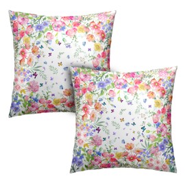 Kwlegh Spring Floral Pillow Covers 18x18 Set of 2 Flowers with Butterfly Pillow Covers Double Sided Printing Pillow Case Cotton Blend Cushion Case for Home Decor Couch Sofa