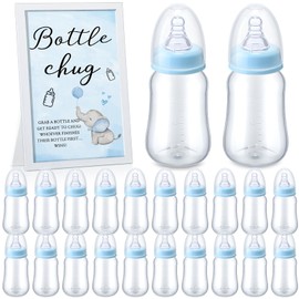 Roowest Bottle Chug Baby Shower Game Favors Including Blue Elephant Theme Bottle Chug Game Wooden Sign and 18 Pcs Baby Bottles for Baby Shower Game Gender Reveal Party Supplies