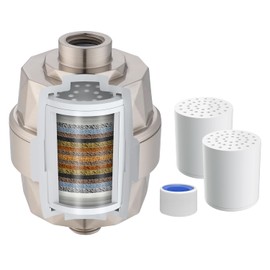 Hibbent Shower Filter for Hard Water, High Output Shower Head Filter to Remove Chlorine and Fluoride, 20 Stage Showerhead Filter, Shower Filter with 2 Replaceable Filter Cartridges, Brushed Nickel