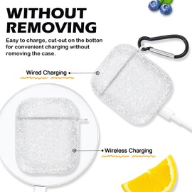 Newseego for AirPods 1 & 2 Generation Case, Luxury Bling Sparkly Rhinestone Case with Keychain for Women Girls Anti-Lost Anti-Scratch Soft TPU Shockproof Full Protective Cover for AirPods 1 & 2-White