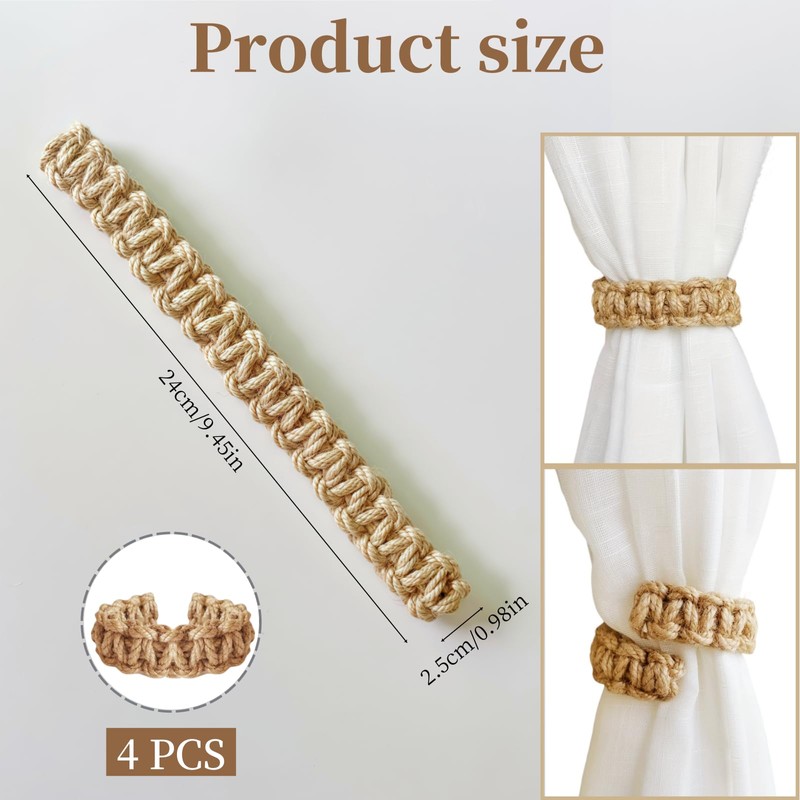 SWJLR Curtain Tiebacks 4 Pack Yellow Woven Curtain Holdbacks for