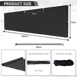CCLIFE Balcony Privacy Screen, Wind and UV Protection, Weatherproof, 160 g/m² with Eyelets, Balcony Privacy Screen, Opaque, 75 x 300 cm (3 Sizes and 2 Colours), for Balcony Railing, Patio, Garden