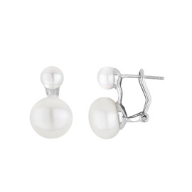 Double Freshwater Cultured Pearl Silver Leverback Earring