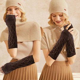 Rayson Socks and Sleeve Set Women's Winter Crochet Knitting and Long Arm Warmers Knitted Winter Warm Half Finger Long Knitted Leg Warmers Leg Warmers and Hand Warmers Cuffs, coffee