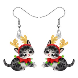 DUOWEI Cute Acrylic Christmas Cat Earrings Dangle Jewelry for Women Xmas Decoration Gifts Charms (Christmas X)