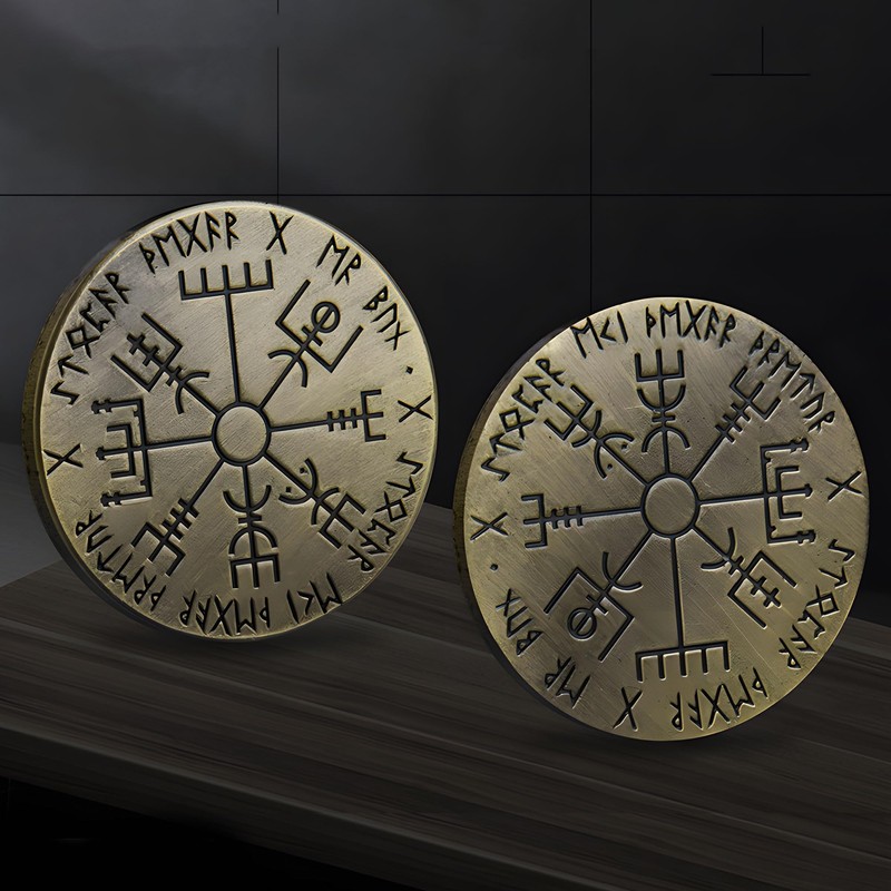 GARASANI Wayfinder Coin Viking Compass Coin Vegvisir Wayfinder Symbol Norse