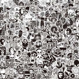 Stickers Pack of 220 Stickers Black White Vinyl Waterproof Graffiti Stickers for Laptop Luggage Skateboard, Car, Bike, Computer, Children