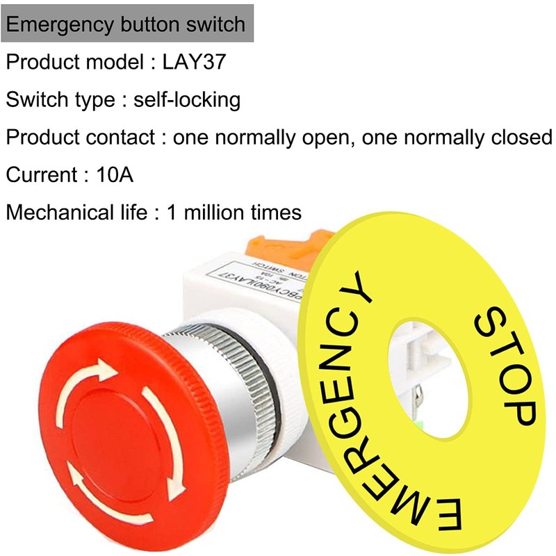 DKARDU 4PCS Emergency Stop Push Button Switch Latching 22mm Mounting