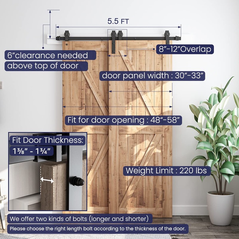 SMARTSTANDARD 5.5 Feet Bypass Sliding Barn Door Hardware Kit -