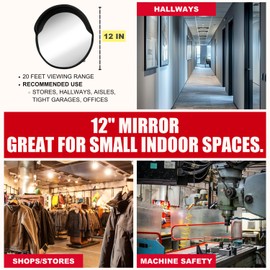 Securityman 12-Inch Convex Mirror for Blind Spots – Indoor Security Mirror for Close Range Viewing Up to 20 Ft – Shatterproof with Wide Fisheye 90° View