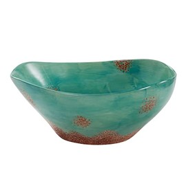 Paseo Road by HiEnd Accents Patina Turquoise Ceramic Salad Pasta Serving Bowl, Large Deep Serving Dish, Kitchen Porcelain Mixing Bowl, Southwestern Rustic Lodge Design