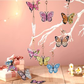 Alluring Diamond Painting Butterfly Pendants, Pack of 12 5D Diamond Painting Key Chains Christmas Sets Children DIY Diamond Painting Keychain Kits Adults for Decor